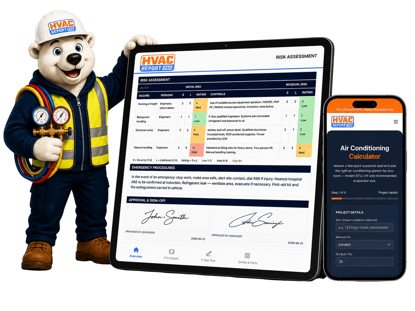 HVAC Report Pro running on tablet